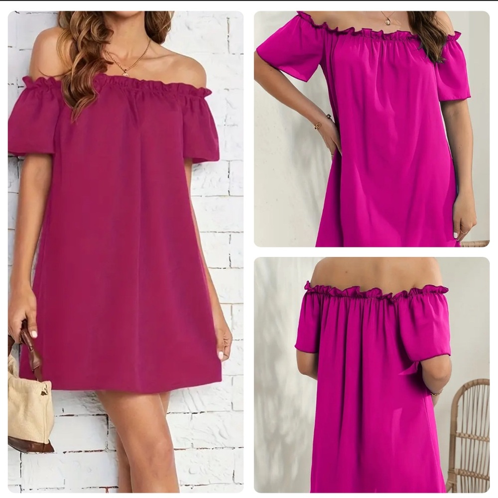 Elegant Pink Off-Shoulder Dress - Picture 10 of 10
